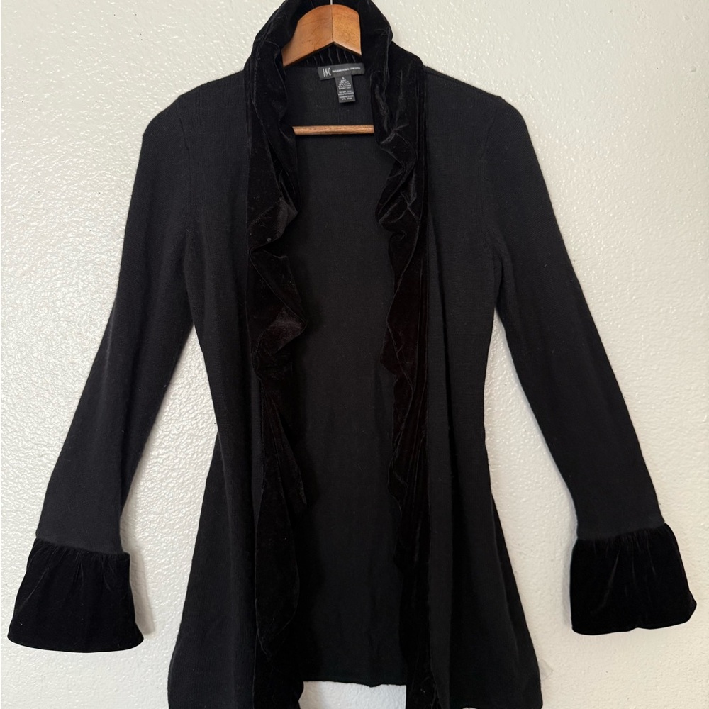 INC International Concepts Black Velvet Trim Sweater Women’s Size S